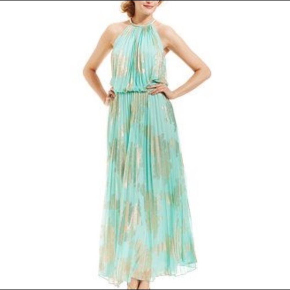 Xscape Metallic-Print Halter Gown